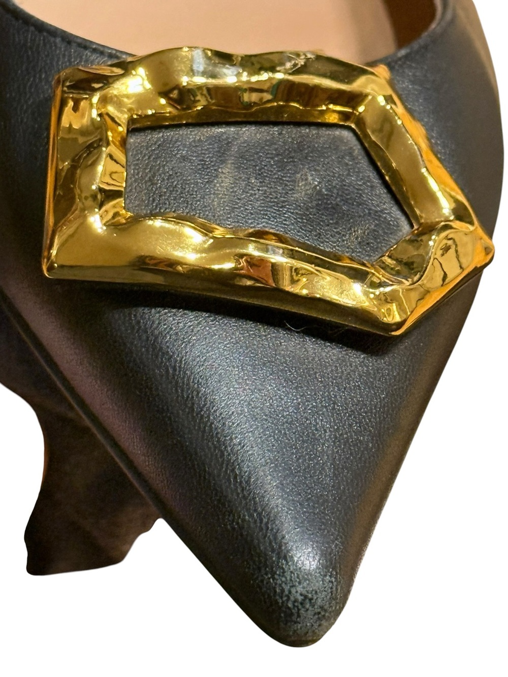 Bibi Lou Barr Gold Buckle Slingback Kitten Heel Pumps Black 41 US 11 - Picture 12 of 13